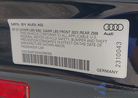 2021 Audi S4 Premium Plus Tfsi Quattro Tiptronic z USA, uszkodzony, nr VIN WAUB4AF42MA086308